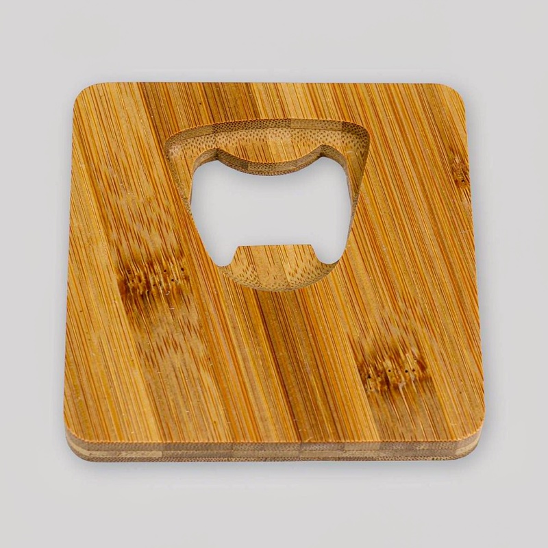 Bamboo Opener Coaster, square with an edge opener
