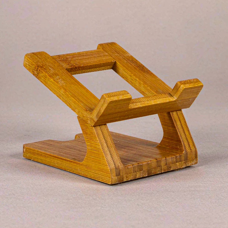 Bamboo Phone Holder, natural with an angled slot