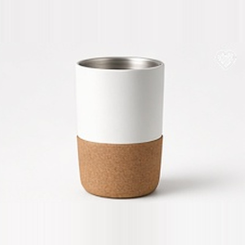 Cork Band Ceramic Tumbler, white body with a cork foot