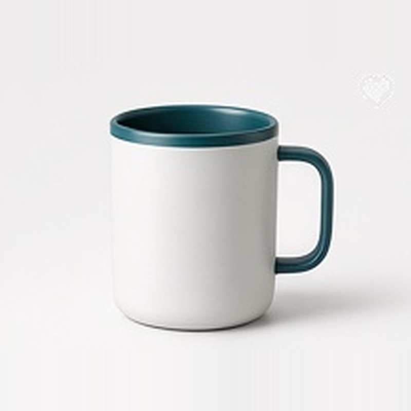 Daily Ceramic Mug, white body with a teal rim and handle