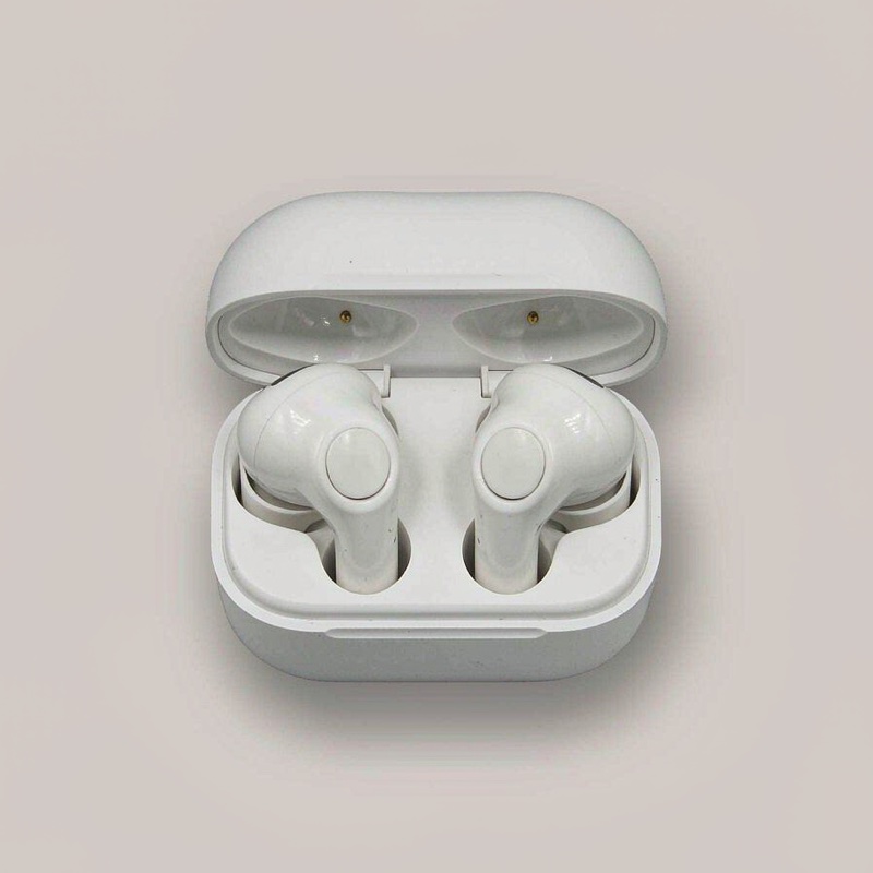Mondo Earbuds, white charging case with two buds