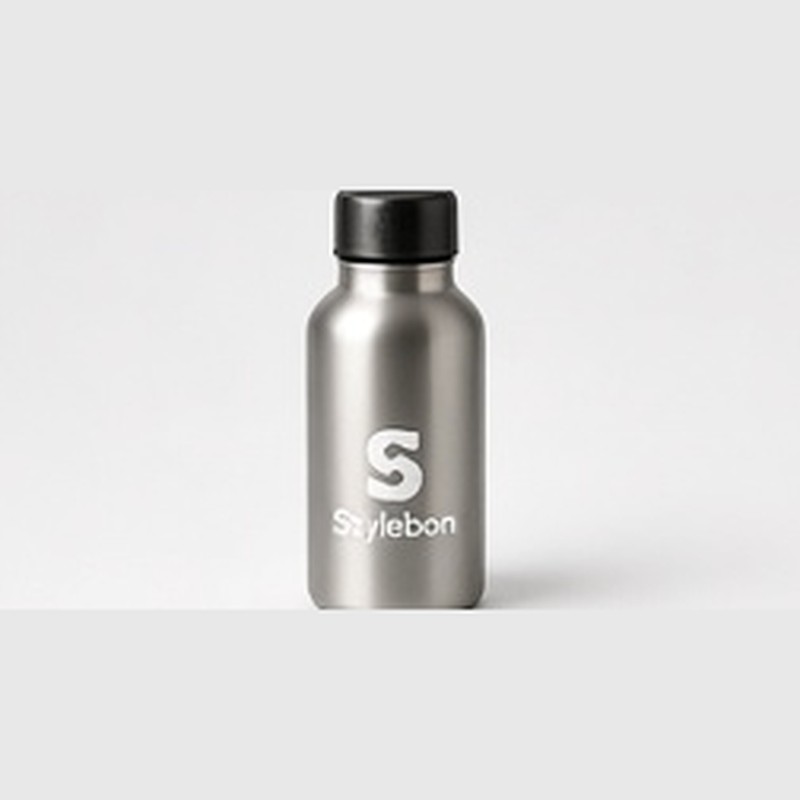 Stainless Steel Bottle, silver body with a black lid