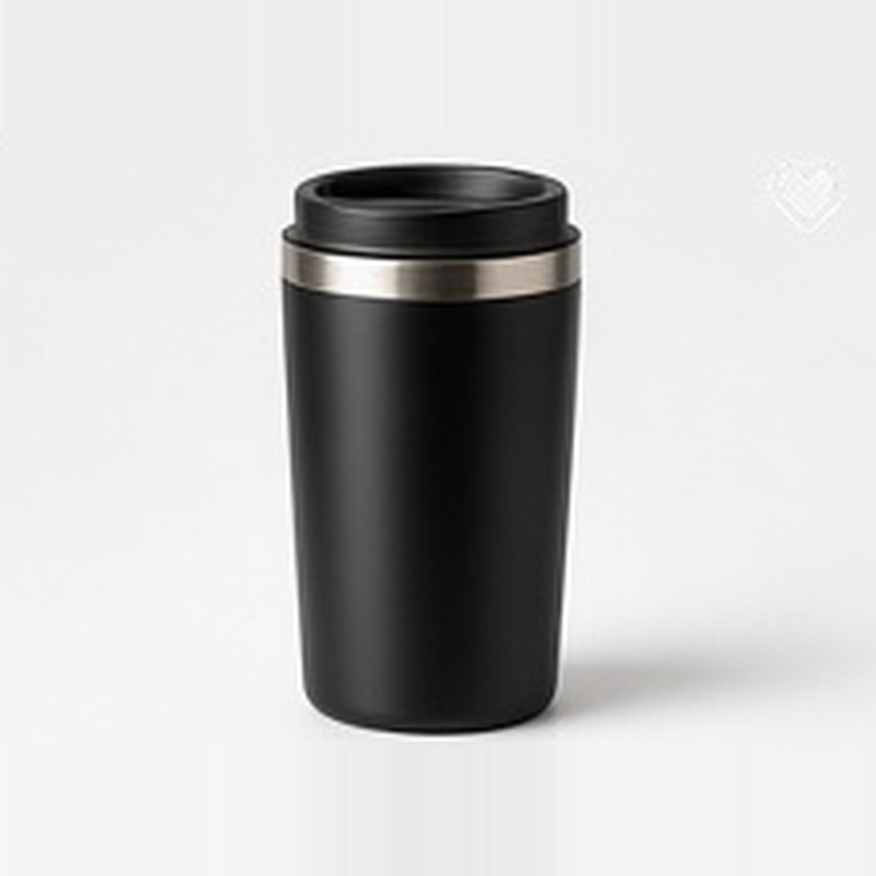 Urban Stainless Travel Mug, black body with a steel rim